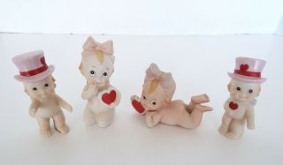 4 Vintage Lefton Kewpie Doll Figurines Valentines 3 " - 3.  5 " Bisque Porcelain