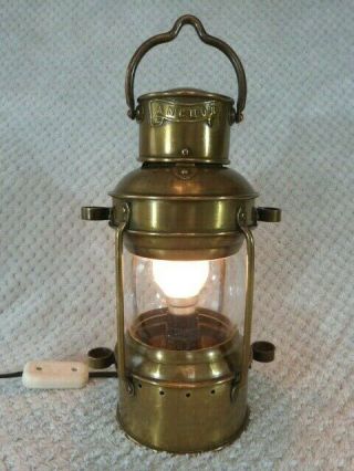Vintage Nautical Brass & Glass Ships Lantern By Anchor Converted To Electric