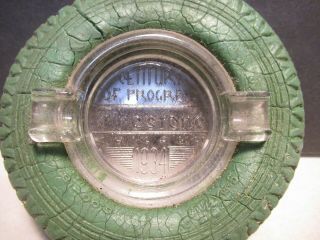 Firestone Tire Ashtray Vintage 1934 Century Of Progress Green Rubber Clear Glass
