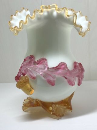 Antique Harrach Bohemian Glass Vase With Acorn Detail Vaseline Glass Vase