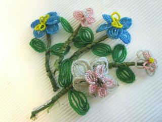 Vintage Handmade French Beaded Flowers - 5 Stems 4 "