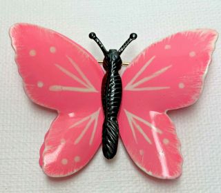 Vintage Hot Pink Enamel Butterfly Brooch Pin