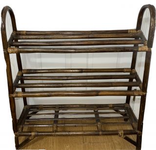 Vintage Rattan Bamboo Bentwood Towel/shoe Rack | 3 Shelves (h 34 X W 28 X L 10)