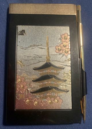 Pocket Field Notebook And Pencil Japanese Temple Vintage Style Flowers
