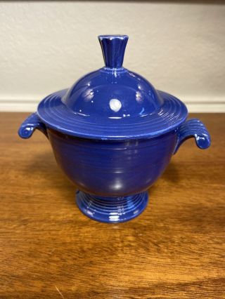 Vintage Blue Fiestaware Homer Laughlin Sugar Bowl With Lid
