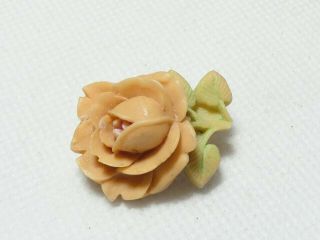 Vintage Pretty Small Moulded/carved Resin Rose Flower Brooch Peach/green