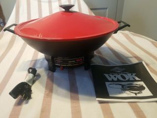 Vintage West Bend Electric Wok,  6 - Quart Red,  Made In Usa 79525 Missing Rack