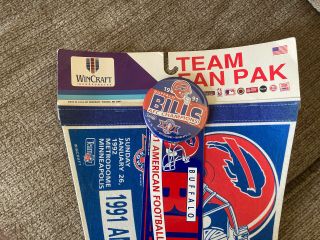 1991 Buffalo Bills AFC Champs Pennant NFL Fan Pak W/pin And Bumper Sticker. 2