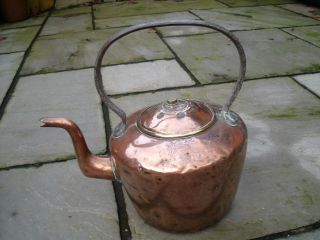 Large Georgian Copper Kettle With Iron Handle & Swan Neck Spout C1820 2152g