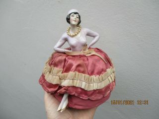 A Charming Antique Porcelain German Pin Cushion Half Doll With Legs - C1920.
