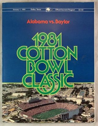1981 Cotton Bowl Classic Football Program Alabama Vs Baylor