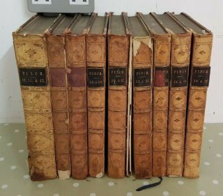Joblot Of 9 Antique Punch Or London Charivari Books 1846 To 1856