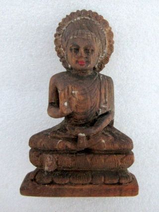 Antique Old Hand Carved Wood Hindu Jain God Buddha Deity Worship Figure Statue