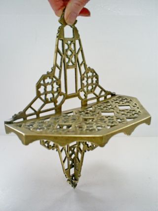 Fine Antique Victorian Gothic Revival Brass Collapsible Wall Shelf/trivet Stand