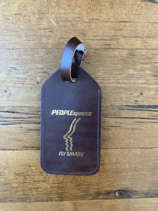 Vtg 1980s People Express Fly Smart Brown Faux Leather Luggage Tag Peoplexpress