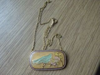 Vintage Enamel Necklace With Bird