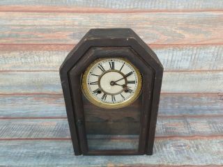 Antique Vintage Waterbury Clock Carrage Clock Mantle Clock Wooden Case 38cm Tall