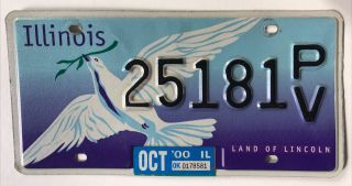 2000 Illinois Peace Dove Bird License Plate 25181 Pv Optional Spexial