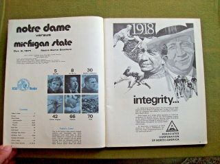 1971 College Football Program Notre Dame Parseghian vs Michigan State Daugherty 2