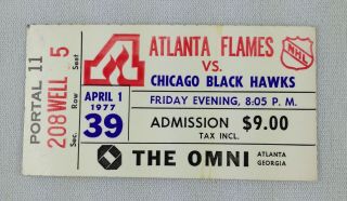 Nhl 1977 04/01 Chicago Blackhawks At Atlanta Flames Hockey Ticket Stub
