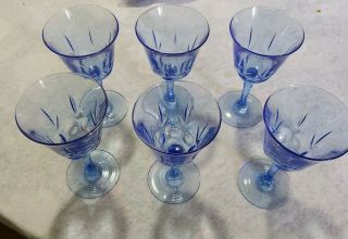 Vintage American Blue Glass,  Water Wine Goblets,  Fostoria For Avon,  Set Of 6