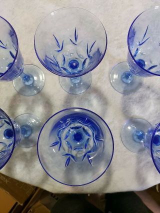 Vintage American Blue Glass,  Water Wine Goblets,  Fostoria For Avon,  Set of 6 3