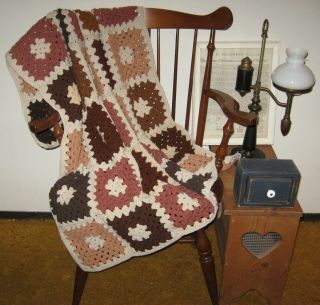 Vintage Handmade Granny Square Crochet Afghan Throw Blanket Size 56 " X 40 "