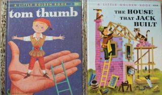 2 Vintage Little Golden Books Tom Thumb,  The House That Jack Built " A " 1st