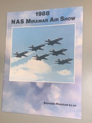 1988 Miramar Nas Air Show Us Navy Brochure Blue Angels F14 E3 Top Gun Fa/18