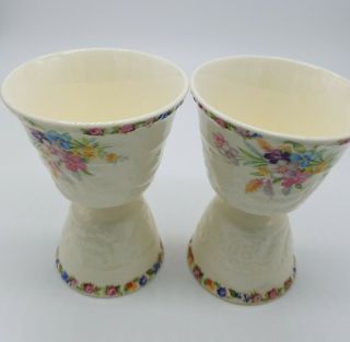 Vintage Spring Flowers Steubenville Porcelain Egg Cups Or Candle Holders (2)
