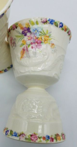 Vintage Spring Flowers Steubenville Porcelain Egg Cups or Candle Holders (2) 3