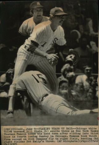 1975 Press Photo Thurman Munson Of The York Yankees Slides Into Third