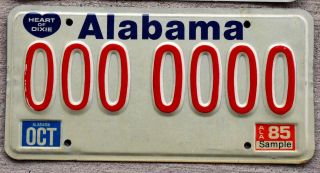 Red White And Blue Alabama Sample License Plate With A 1985 Sticker