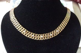 Vintage Heavy Gold Plated Chain Necklace With Cz Bezels