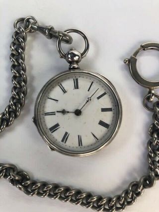 Rare Antique French Silver Pocket Watch & Fob Chain Vintage