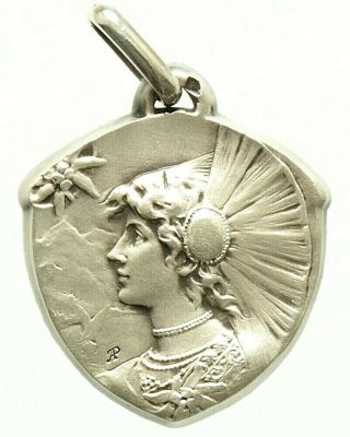 Vintage Sterling Silver Art Nouveau Pendant The Elegant Lady & Shunshine