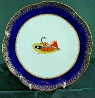 Antique Royal Worcester Hand Painted Plate,  Fishing Fly - Edwin Salter C1899