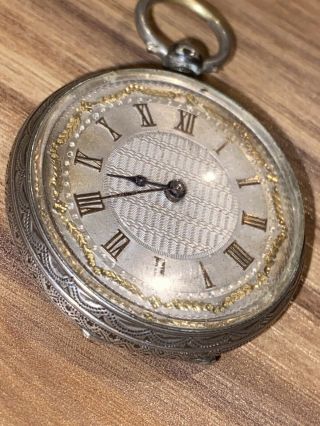 Antique Victorian Swiss Solid Silver Gold Detailed Ladies Fob Pocket Watch
