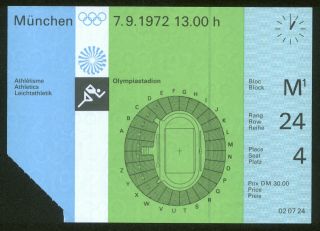 1972 Munich Summer Olympics Athletics Ticket Stub September 7 13:00
