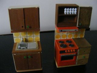 Vintage Lundby Dolls House Kitchen Sink Cupboard,  Cooker Cupboard