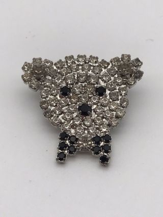 Vintage Small Sparkly Teddy Bear,  Bow Tie Brooch Vgc