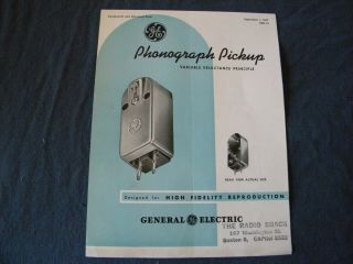 Vintage 1947 Ge General Electric Radio Shack Phonograph Pickup Hifi Brochure