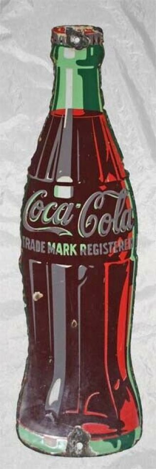 Early Vintage Antique Porcelain Coca - Cola Bottle Shaped Sign 16.  5 "