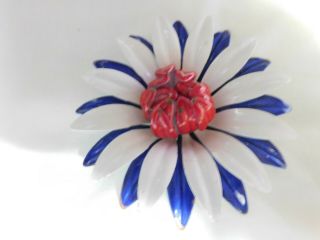 Vintage Porcelain Enamel Red White Blue Pin Brooch 3 Inch Across