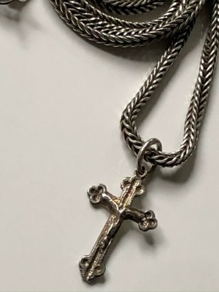 Antique Victorian Sterling Silver Cross And Herringbone Chain Necklace 13.  47g