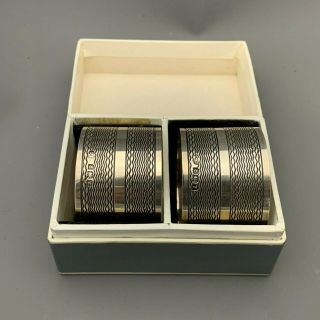 Art Deco - Boxed Pair Silver Napkin Rings Birmingham 1943