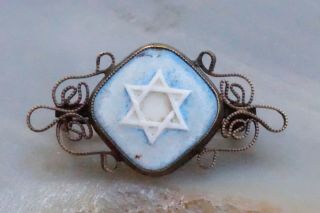 Antique Jewish Hebrew Judaica Star Of David Goldplate Lapel Scarf Neck Pin Badge