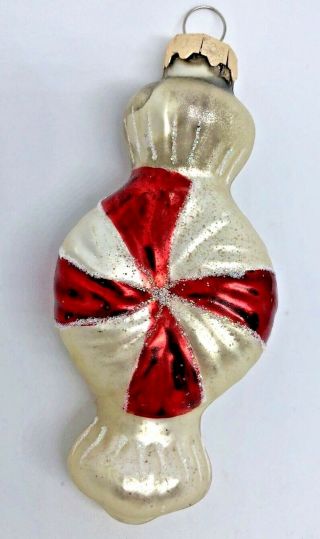 Vintage Red & White Swirl Candy Glass Ornament Classic Christmas West German