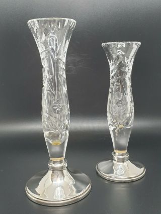 Two Sterling Silver And Glass Bud Vases Broadway & Co.  Birmingham 1984