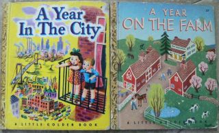 2 Vintage Little Golden Books A Year In The City,  A Year On The Farm 42 Pgs